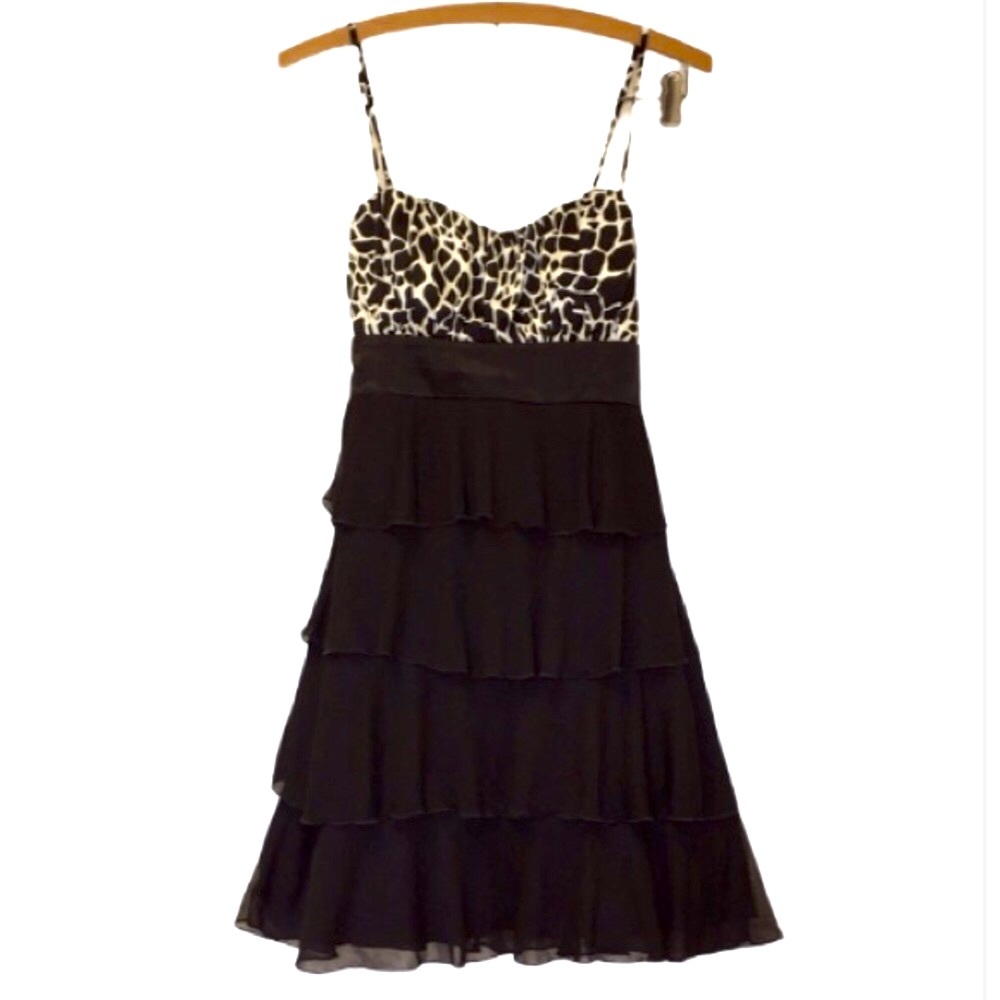 Sweet Storm Bow Tie Spaghetti Strap EUC Mini Dress animal print and ruffles L
